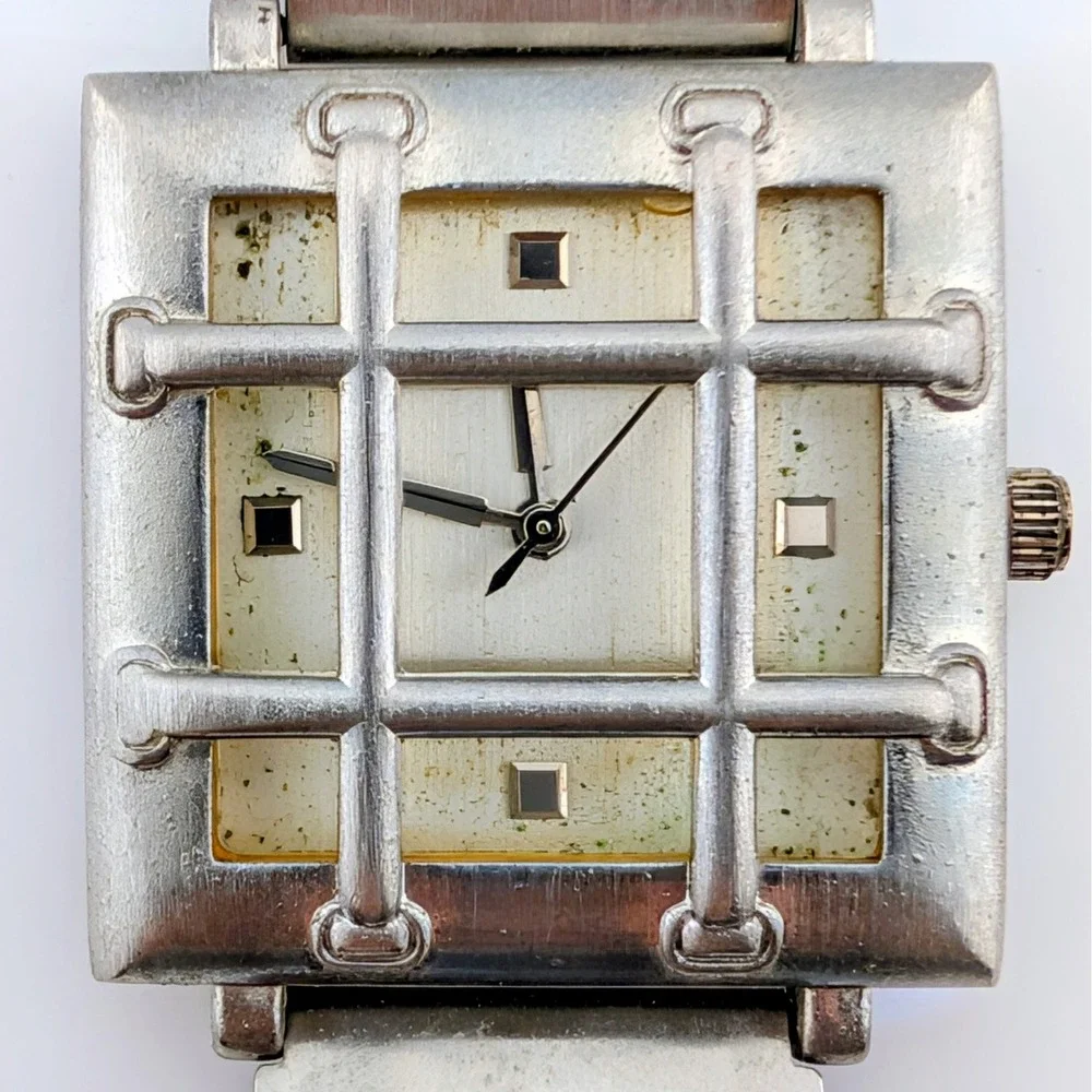 SPACE Y2K Industrial Cyberpunk Cage Dial Chunky Statement Watch 32mm 7.25